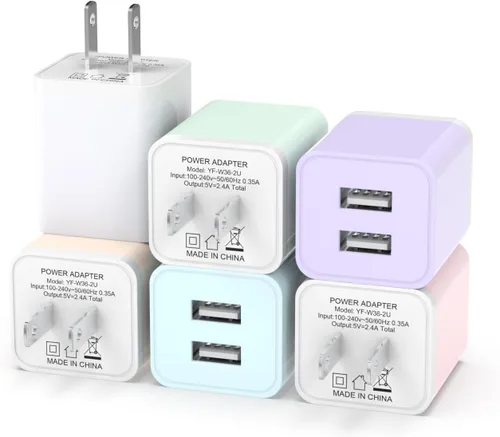 Vista 8 de Paquete de 6 cargadores de pared USB, iGENJUN adaptador de enchufe de cubo de alimentación de puerto USB dual de 2.4A, bloque de cargador rápido