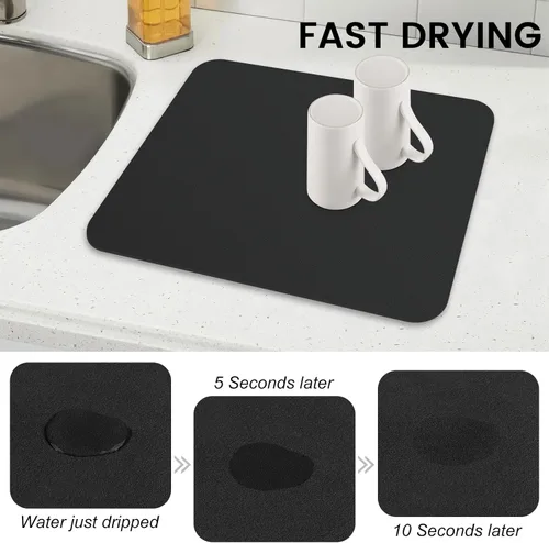 Vista 4 de WISELIFE Tapete de secado de platos súper absorbente, tapete de secado de platos grande para encimera de cocina, tapete de secado de platos fácil