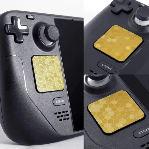 Vista 3 de Protector táctil compatible con Steam Deck Touch Trackpad (protector de trackpads + protector de 4 teclas, hexagonal de panal - dorado)