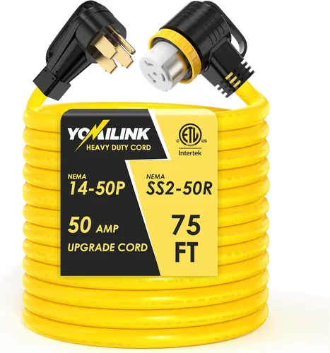 Vista 12 de YOMILINK Cable de 50 amperios de 10 pies para RV/generador, certificado UL, conector de bloqueo, NEMA 14-50P a SS2-50R con bloqueo de torsión, mango