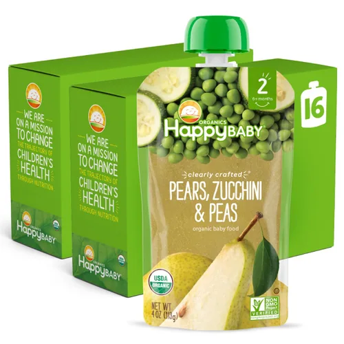 Happy Baby Organics Stage 2 - Bolsas de comida para bebés, sin gluten, aperitivo vegano y saludable, puré de frutas y verduras claramente