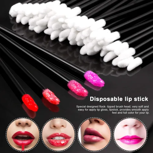 Vista 5 de 300pcs cepillos de labios desechables maquillaje cepillo aplicadores de brillo labial varitas kits de herramientas brillo labial brillo de labios