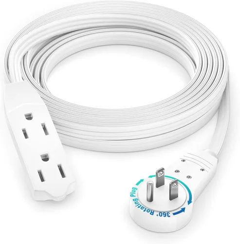 Vista 13 de Maximm Cable de extensión de enchufe plano giratorio de 360° de 2 pies, 16/3 AWG, múltiple, extensión de 3 tomas de corriente, cable de conexión a