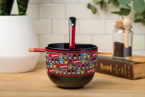 Vista 7 de Silver Buffalo Marvel Vengadores Iron Man, Capitán América, Spider-Man, Thor, Black Widow, Falcon, Hawkeye, Daredevil Tazón de Cerámica para Ramen