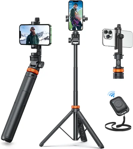 Vista 8 de EUCOS Trípode de 62 pulgadas para iPhone, resistente trípode para selfie stick con control remoto y soporte ligero para teléfono, trípode portátil