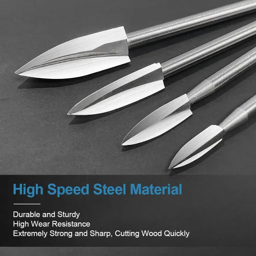 Vista 4 de Herramientas de tallado de madera para herramienta rotativa, 5 piezas de herramientas de carpintería HSS Juego de brocas de grabado