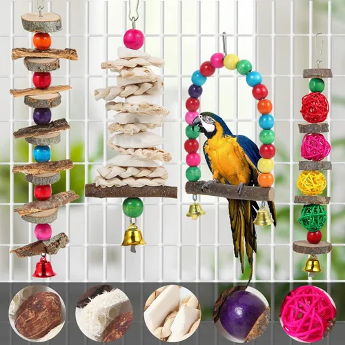Vista 3 de Perca para pájaros, juguetes de periquitos, accesorios para jaula de pájaros, juguetes de madera para masticar, soporte para loro, conure, cacatúa