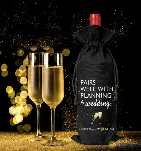 Vista 3 de Bolsa de vino Regalo de boda para señor y señora - Regalo de compromiso J14-Negro