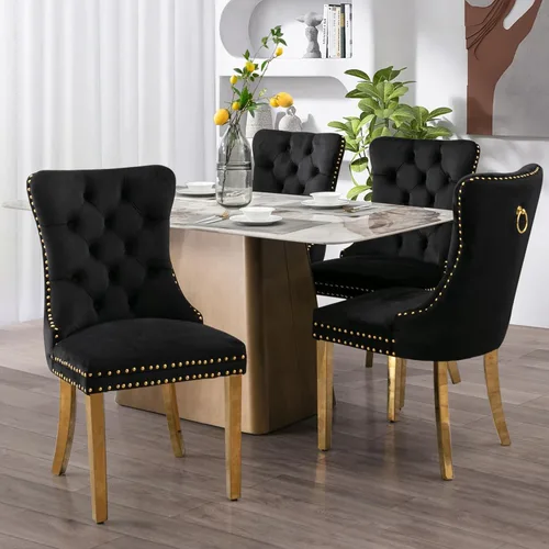 Vista 79 de SoarFlash Juego de 6 sillas de comedor de terciopelo, silla lateral de respaldo alto, silla lateral tapizada moderna de alta gama con capitoné