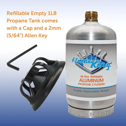 Vista 5 de Flame King Tanque de Cilindro de Propano de Aluminio Vacío de 1LB - Resistente a la Corrosión y Libre de Óxido, Ideal para Acampar y Pequeños
