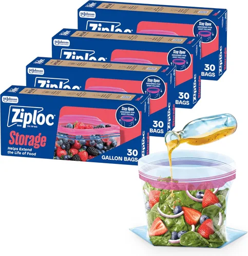 Vista 7 de Ziploc Bolsas de almacenamiento de alimentos de un galón, parte inferior de pie, fáciles de llenar, 22