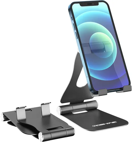 YOSHINE Soporte para teléfono celular, soporte de teléfono mejorado para escritorio, soporte ajustable para tableta, soporte plegable de aluminio