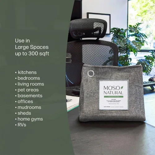 Vista 5 de Moso Natural Bolsa purificadora de aire de 21.16 oz, absorbente de olores de carbón de bambú premium, desodorante de habitación para espacios