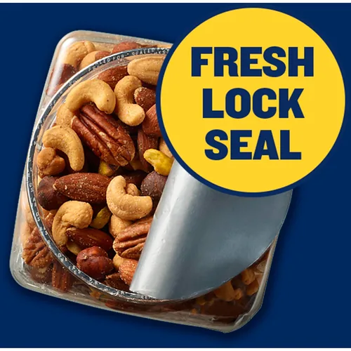 Vista 4 de Planters Nueces mixtas de lujo con sal marina, 27 oz (1 lb y 11 oz). Recipiente resellable - Variedad de bocadillos de nueces mixtas con anacardos