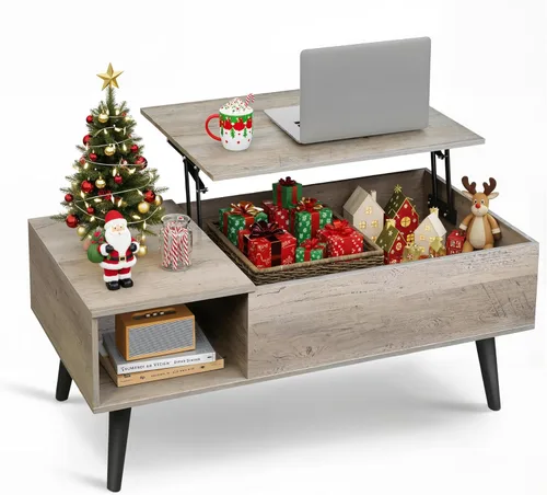 Vista 14 de WLIVE Mesa de Centro para Sala de Estar, Mesa de Centro Pequeña con Almacenamiento, Mesa Central de Comedor de Madera Moderna con Tapa Elevable