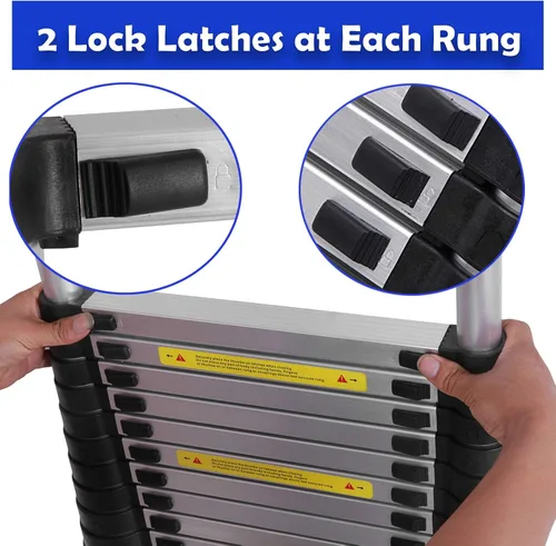 Vista 5 de Escalera telescópica de aluminio de 16.4 pies con ganchos desmontables, escalera plegable resistente de altura ajustable, capacidad de carga de 330