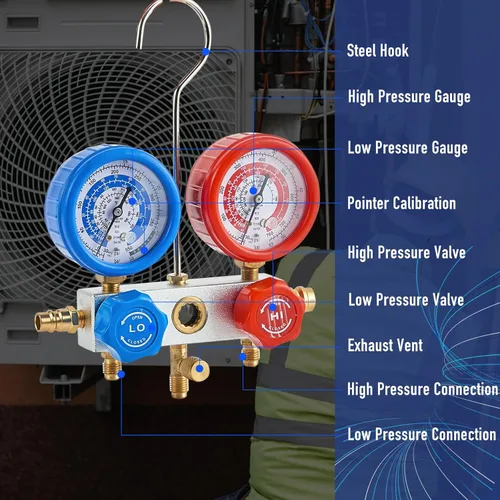 Vista 4 de BACOENG Juego de bomba de vacío de CA de 3.6CFM y medidor – Kit de bomba de vacío mini split doméstico para refrigerantes R410A – con adaptador mini