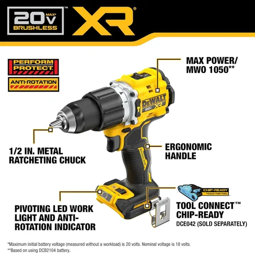 Vista 3 de DEWALT 20V MAX XR - Kit combinado de herramienta eléctrica inalámbrica de taladro de impacto y taladro de martillo, incluye 2 baterías POWERPACK