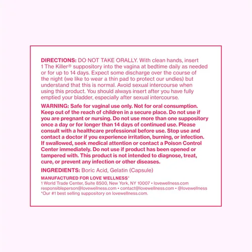 Vista 7 de Love Wellness The Killer, paquete de 2 – 28 supositorios de ácido bórico – Mantiene y equilibra el pH vaginal saludable y controla el olor