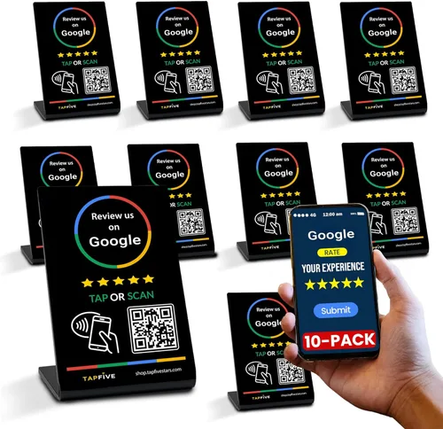 Vista 12 de Soporte de Reseñas de Google (Paquete de 3) - Toca para Reseñas Instantáneas - Toque Inteligente Reutilizable NFC y QR - Compatible con Todos
