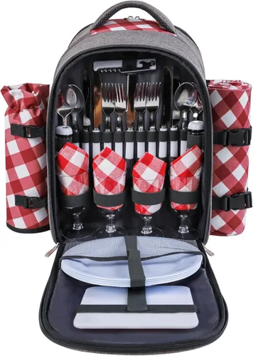 Vista 15 de apollo walker - Mochila para picnic para 2 personas con compartimento refrigerado, soporte desmontable para botella/vino, manta de forro polar