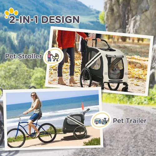 Vista 3 de Aosom Remolque de bicicleta para mascotas 2 en 1 para perros pequeños, cochecito de bicicleta de visibilidad en carretera, resistente a la intemperie