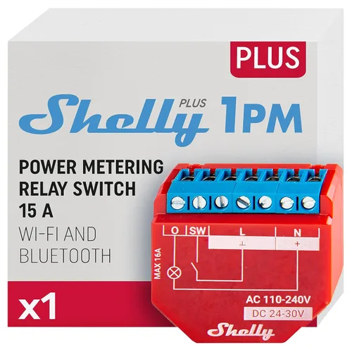 Shelly 1 PM - Interruptor de relé, automatización inteligente del hogar, WiFi, para Alexa y Google Home, app iOS y Android, sin concentrador,