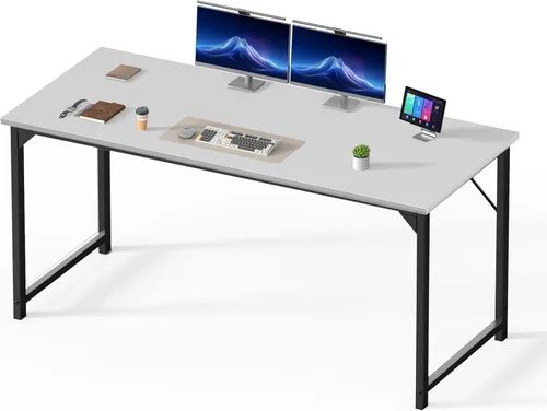 Vista 24 de DUMOS - Escritorio para computadora de oficina de 55 pulgadas, mesa de trabajo de estilo moderno y simple para escribir, estudiar, para dormitorio
