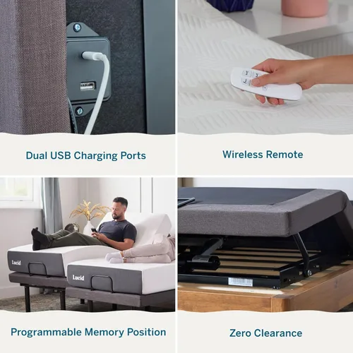 Vista 3 de LUCID Base de cama ajustable L300, Bluetooth, aplicación para teléfono, inclinación de cabeza y pies, masaje dual interactivo, control remoto