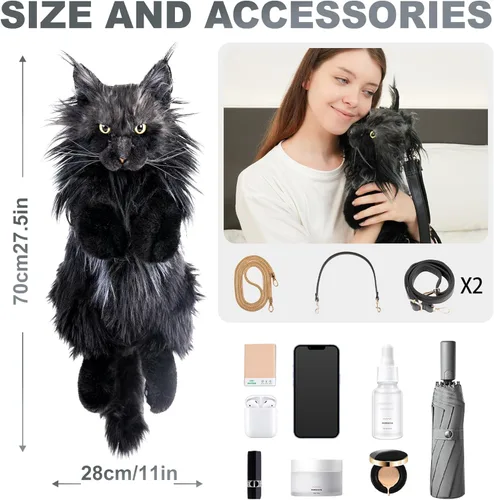 Vista 6 de Chongker Mochila con forma de gato Calico, Negro -, Grande, Gato Mainecoon