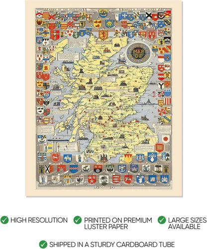 Vista 8 de Mapa de Escocia - Arte histórico del mapa escocés de L.G. Bullock. John Bartholomew & Son Ltd. Edimburgo, 1950, mapa de regalo escocés, arte