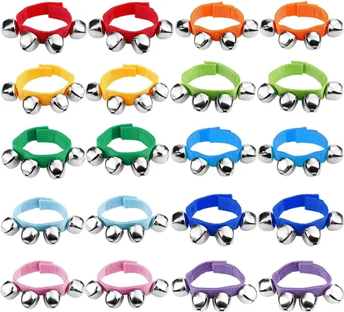 Augshy Pulseras de Cascabeles para Muñeca, 7 Paquetes de Bandas de Muñeca con Cascabeles, Campanas de Mano y Tobillo Ajustables de Color Aleatorio,