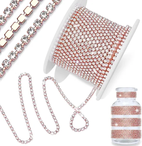 Vista 15 de 1 rollo de cadena de diamantes de imitación de 10 yardas, rollo de cadena de cierre de diamantes de imitación de cristal de 0.079 pulgadas, borde