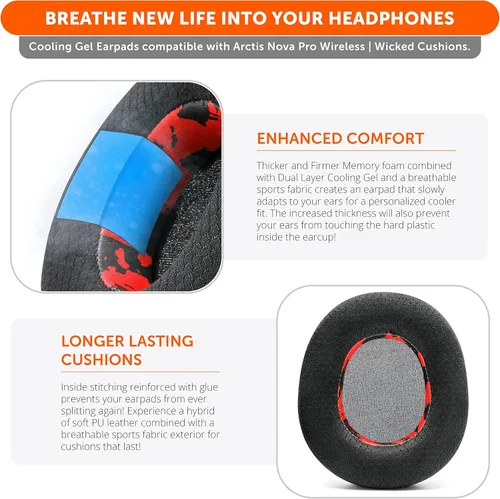 Vista 4 de WC Arctis Nova - Paquete de almohadillas de gel refrescante, diadema de silicona y placa de altavoz lateral para Arctis Nova Pro Wireless de Wicked