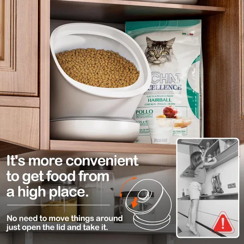 Vista 2 de CTIME Envase hermético para comida de gato y golosinas para mascotas pequeñas y comida seca para perros y pájaros - 2.7 kg (Blanco)