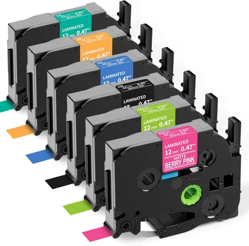 Labelife Paquete de 6 cintas de etiquetas de repuesto Brother P Touch, TZe TZ de 0.47 pulgadas, cinta laminada de color 0.47 para Brother PT-D210