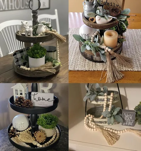 Vista 5 de LSKYTOP Guirnalda de cuentas de madera de 60 pulgadas, cuentas de madera con borlas, cuentas de granja, cuentas rústicas de oración, cuentas