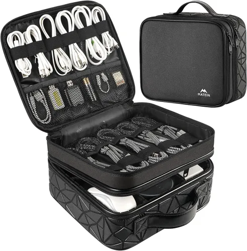 Vista 10 de MATEIN Estuche organizador de cables con divisor ajustable, bolsa de archivo de cable de DJ para almacenamiento electrónico, cable USB, cargador
