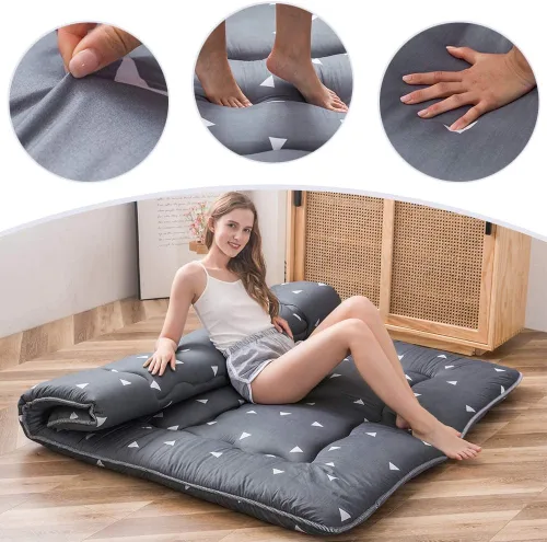 Vista 77 de Colchón futón japonés de piso gris constelación, de piso tatami, portátil, para acampar, para niños, sofá cama plegable enrollable con protector