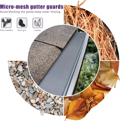 Vista 4 de Mxclimate Protector de canalón de 5 pulgadas, cubierta de canalón de micromalla de acero inoxidable de 48 pies con marco de aluminio resistente