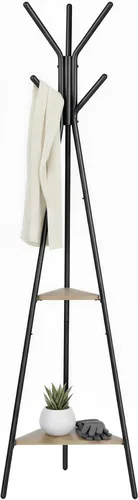 Vista 10 de VASAGLE Perchero, Soporte para abrigos con 3 estantes, árbol de pasillo independiente con ganchos para bufandas, bolsos, paraguas, marco de acero