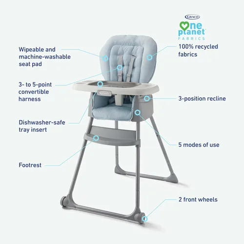 Vista 6 de Graco Made2Grow - Silla alta convertible 5 en 1, asiento ajustable de bebé a niño pequeño, Hudson