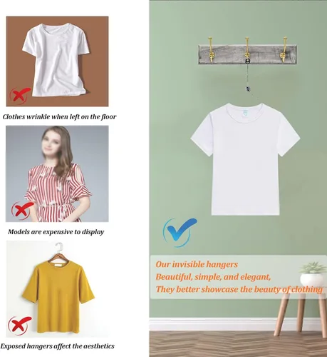 Vista 6 de Percha invisible con forma de maniquí ajustable, soporte de acrílico para colgar ropa, montaje en pared, para venta al por menor, boutique