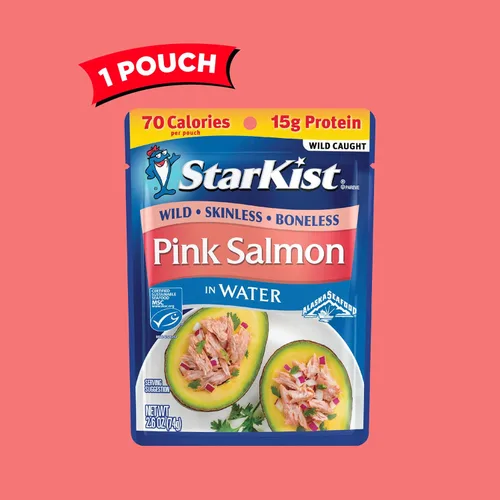 Vista 4 de StarKist Salmón rosado sin piel y sin hueso en agua, bolsa de 2.6 onzas