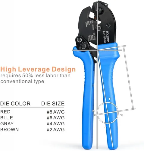 Vista 4 de iCrimp AP-50BI Crimpadora de Terminales de Anillo para Cable de Batería para Orejetas de Cable de Cobre de 8, 6, 4, 2AWG, Orejetas de Cable