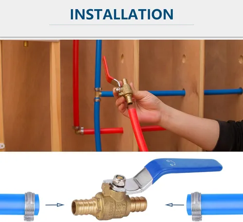 Vista 5 de Paquete de 2 válvulas de cierre PEX de 1/2 pulgada, válvulas de bola de puerto completo de giro de 1/4 pulgada, válvula de cierre de agua fría