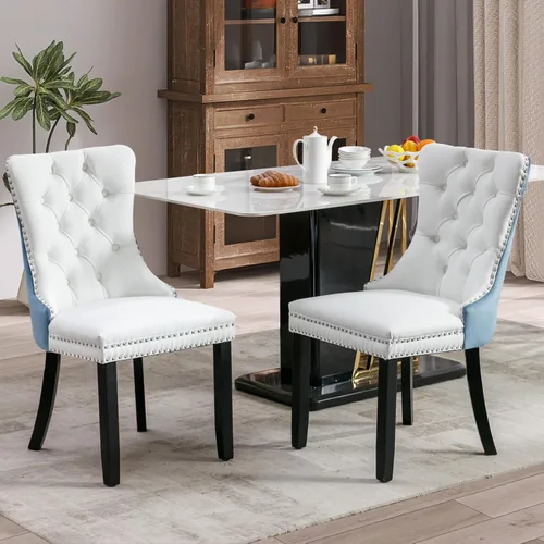 Vista 101 de SoarFlash Juego de 6 sillas de comedor de terciopelo, silla lateral de respaldo alto, silla lateral tapizada moderna de alta gama con capitoné