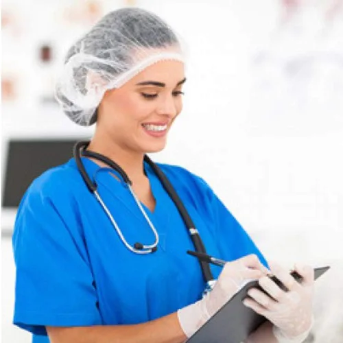 Vista 8 de 100 gorras desechables para mob bouffant de 21 pulgadas, red de cobertura para cabeza de pelo recortada para salón o bronceado en aerosol, Blanco