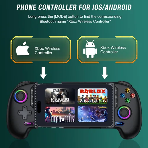 Vista 2 de Wireless Mobile Game Controller for iPhone & Android – Hall Effect Joystick & Triggers, Programmable Back Buttons, Phone Case Support, Compatible