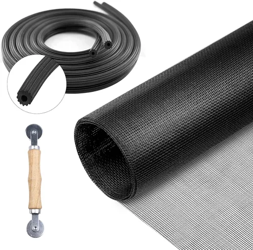Kit de reparación de pantalla para ventanas y puertas, pantallas de fibra de vidrio ajustables de 48 x 100 pulgadas con herramienta rodante y ranura
